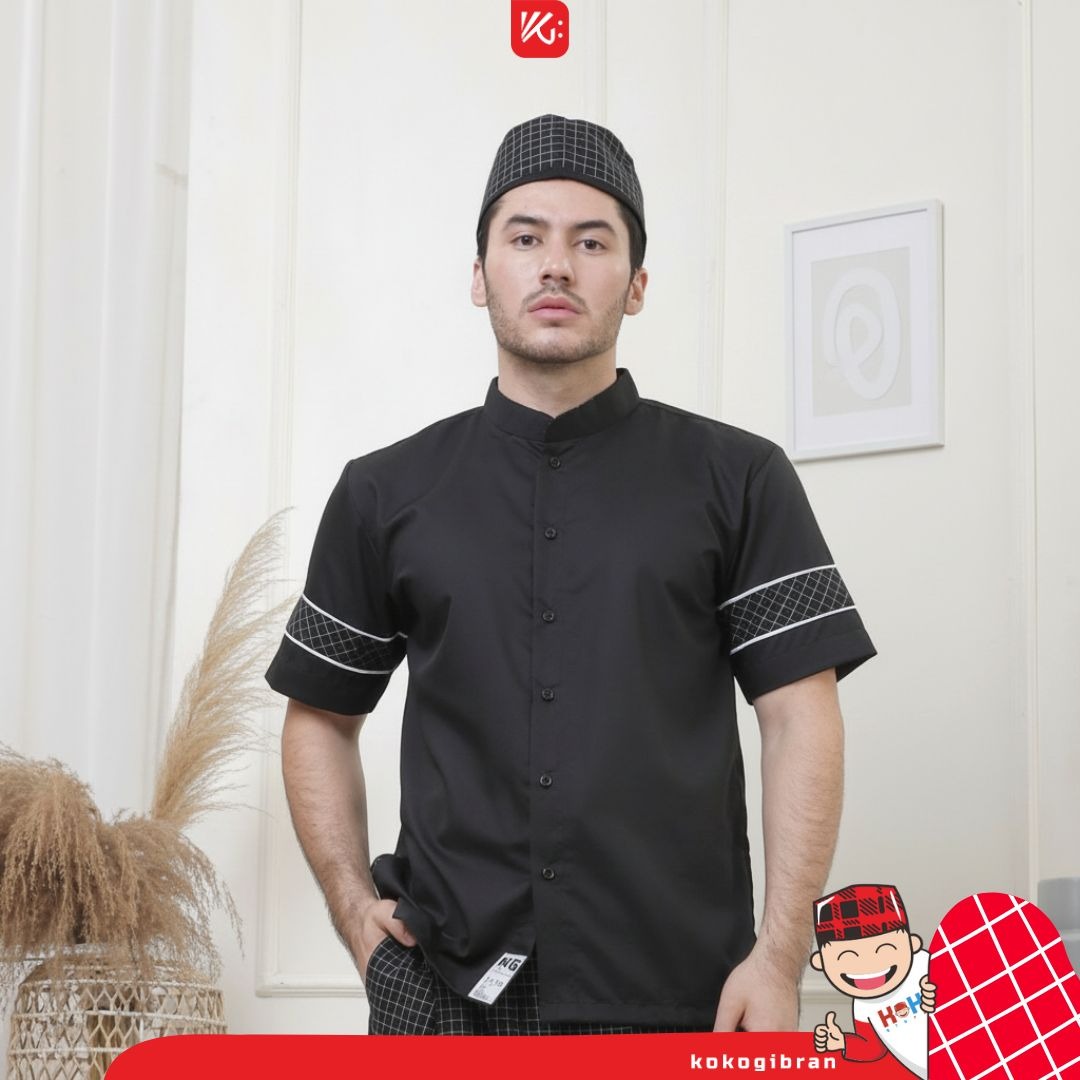Baju Koko Dewasa  KokoGibran Nuansa Hitam Elegan / Baju Koko Hitam / Baju Koko Premium / Baju Koko Bahan Adem (RAYYA)