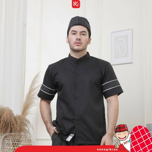 Image of Baju Koko Dewasa  KokoGibran Nuansa Hitam Elegan / Baju Koko Hitam / Baju Koko Premium / Baju Koko Bahan Adem (RAYYA)