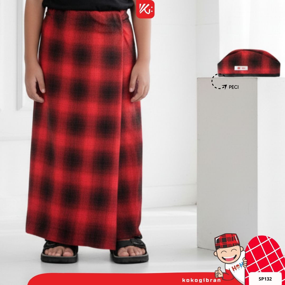 Sarung Instan Rok KokoGibran / Sarung Instan Praktis / Sarung Rok /  Sarung Warna Merah / Sarung Anak SD (SP132)