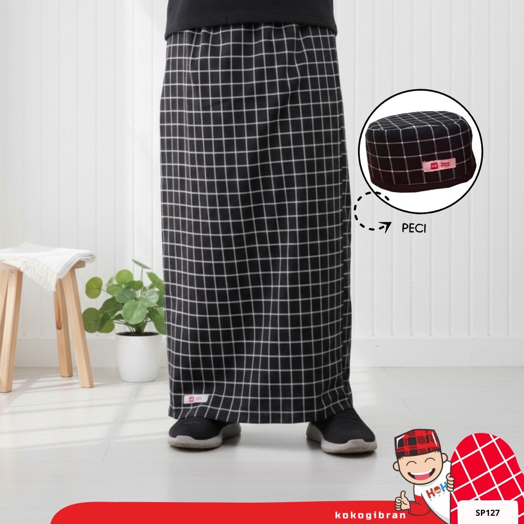 Sarung Anak Instan KokoGibran / Sarung Hitam Putih / Sarung Instan Praktis / Sarung Instan (SP127)