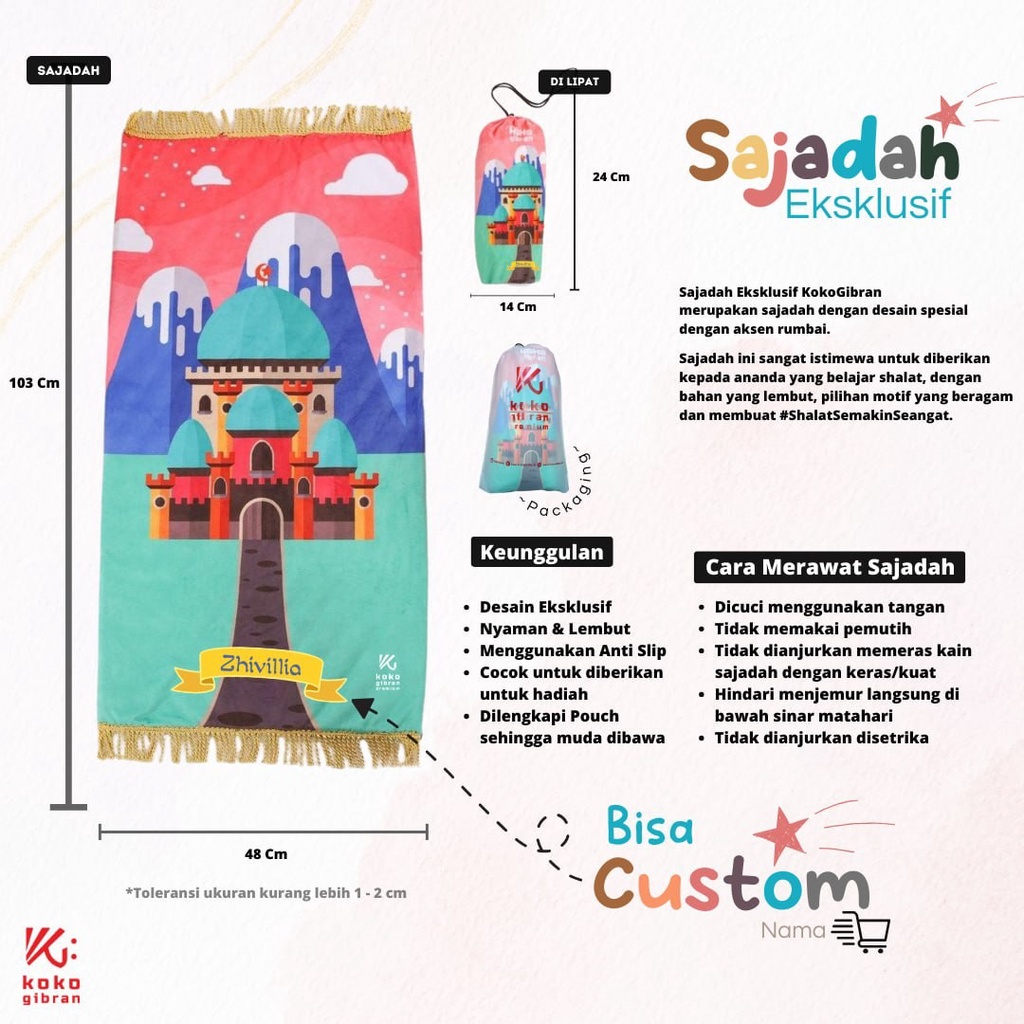 (READY) Sajadah Anak Eksklusif KokoGibran / Sajadah Anak Custom Nama / Sajadah Anak Tebal (Boys Series)