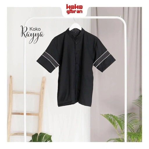 Image of Baju Koko Dewasa  KokoGibran Nuansa Hitam Elegan / Baju Koko Hitam / Baju Koko Premium / Baju Koko Bahan Adem (RAYYA)