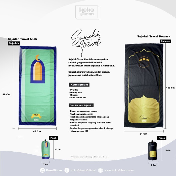 Sajadah Traveling Pouch KokoGibran / Sajadah Traveling Dewasa / Sajadah Saku (STN0105060714151617)