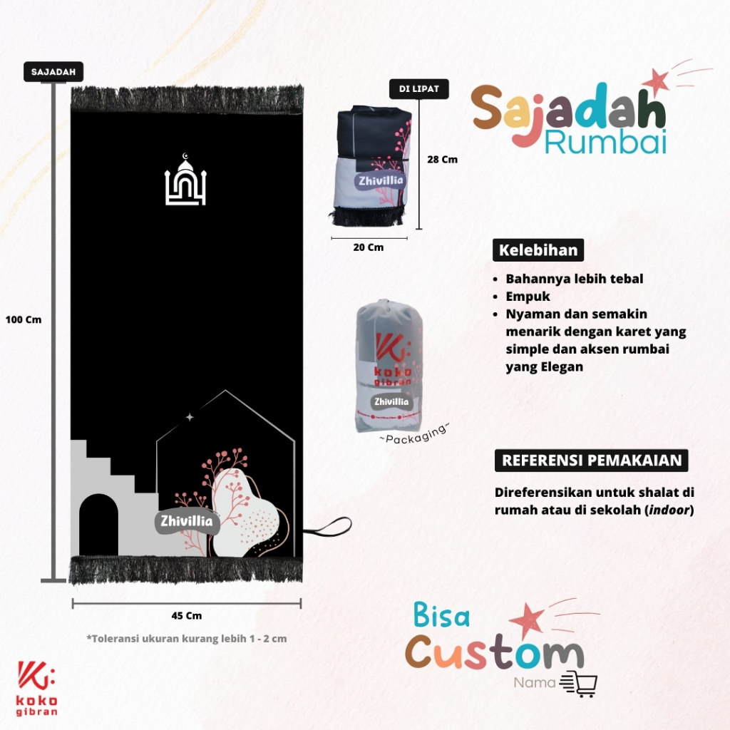 Sajadah Anak Custom Nama KokoGibran / Sajadah Nama / Sajadah Custom (Black Series)