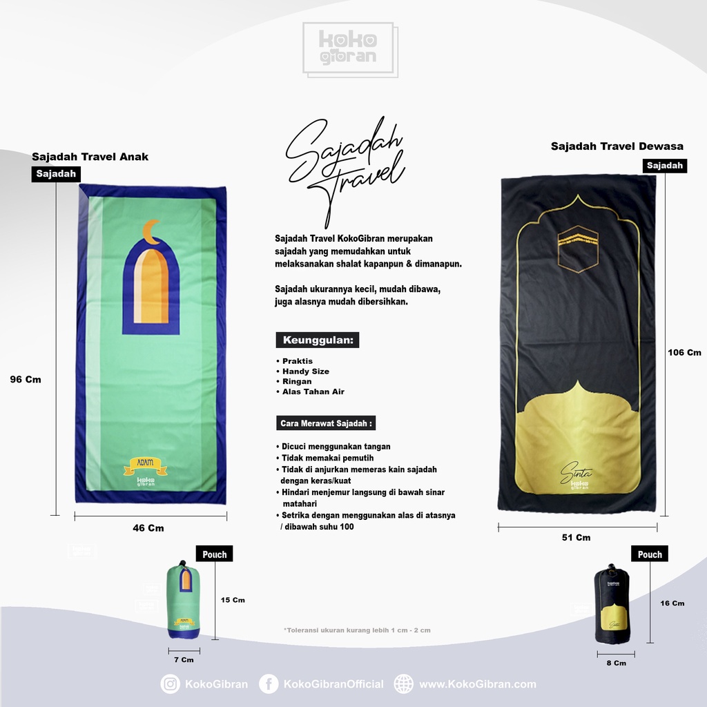 Sajadah Travel Pouch Anak Custom Nama KokoGibran / Sajadah Nama / Sajadah Anak (Series Pouch01)