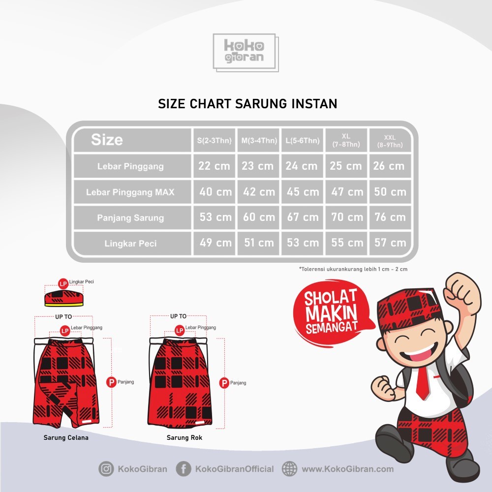 Sarung Anak Instan KokoGibran / Sarung Hitam Putih / Sarung Instan Praktis / Sarung Instan (SP127)