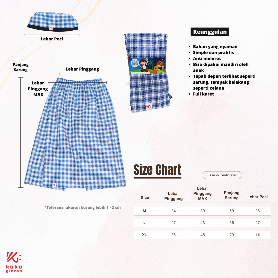 Sarung Instan Anak KokoGibran / Sarung Peci Anak / Sarcel (SP139)