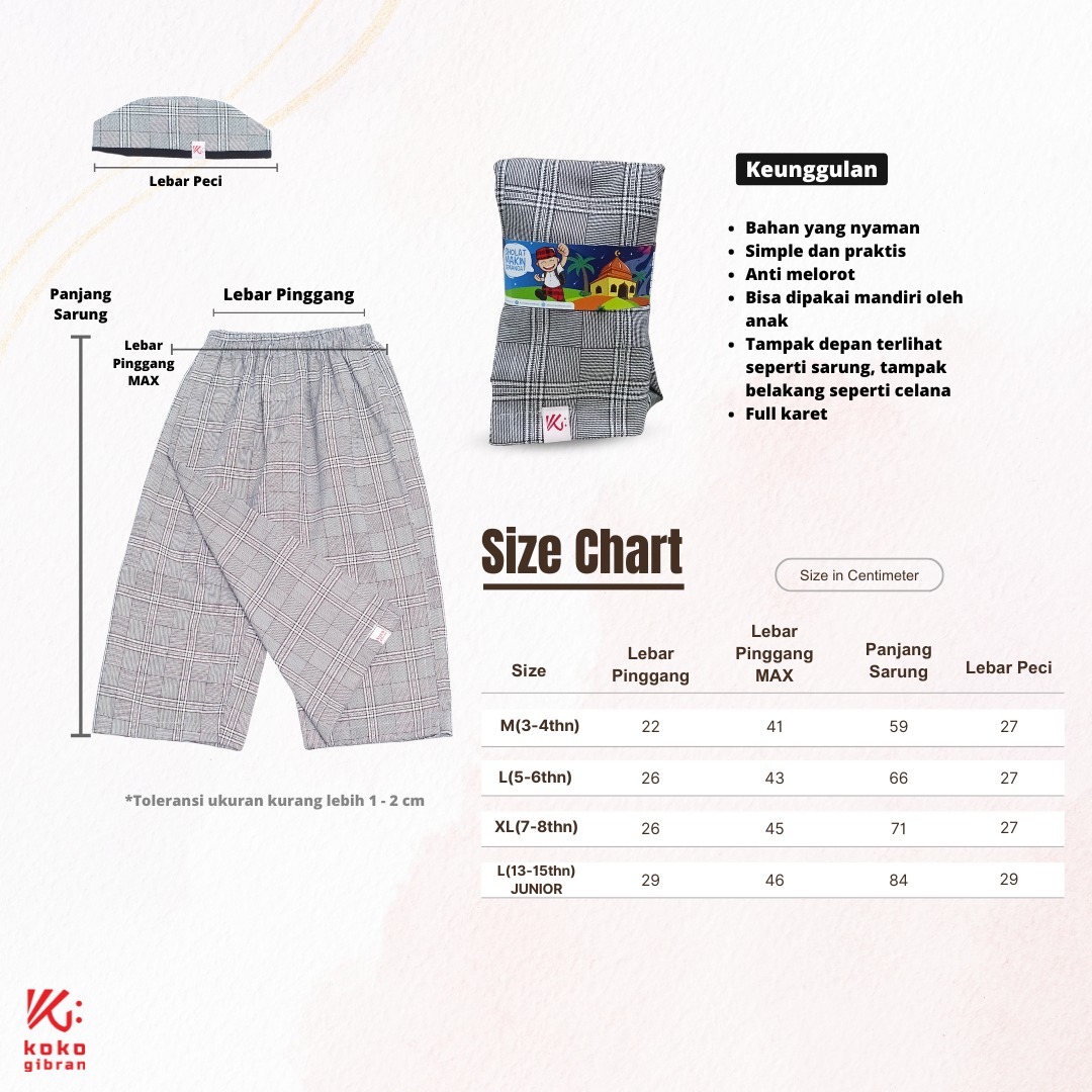 Sarung Instan Anak KokoGibran / Sarung Peci Anak / Sarcel (SP138)