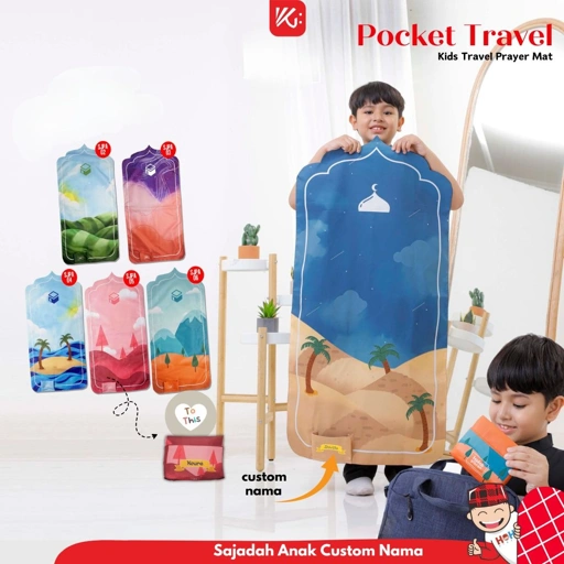 Image of Sajadah Travel Pocket Anak Custom Nama KokoGibran / Sajadah Nama / Sajadah Travel (Cute Series)