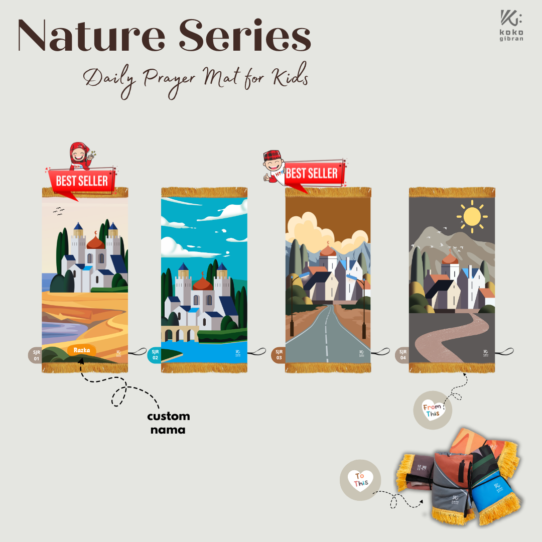 Sajadah Anak Custom Nama KokoGibran / Sajadah anak laki laki/ Perempuan / Sajadah Custom (Nature Series)
