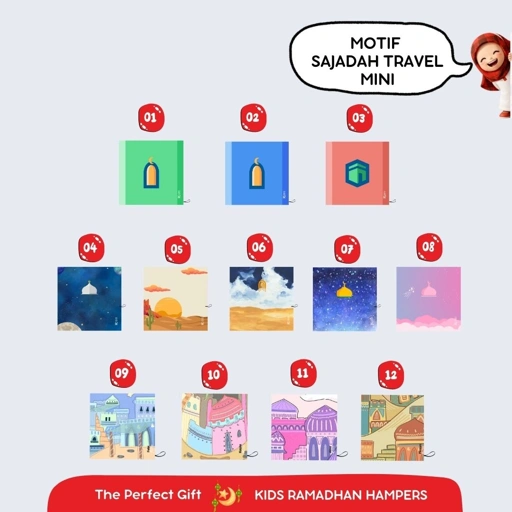 Image of Hampers Ramadhan Anak KokoGibran – Sajadah Travel Custom Nama + Perlengkapan Mengaji (Paket ALIF)