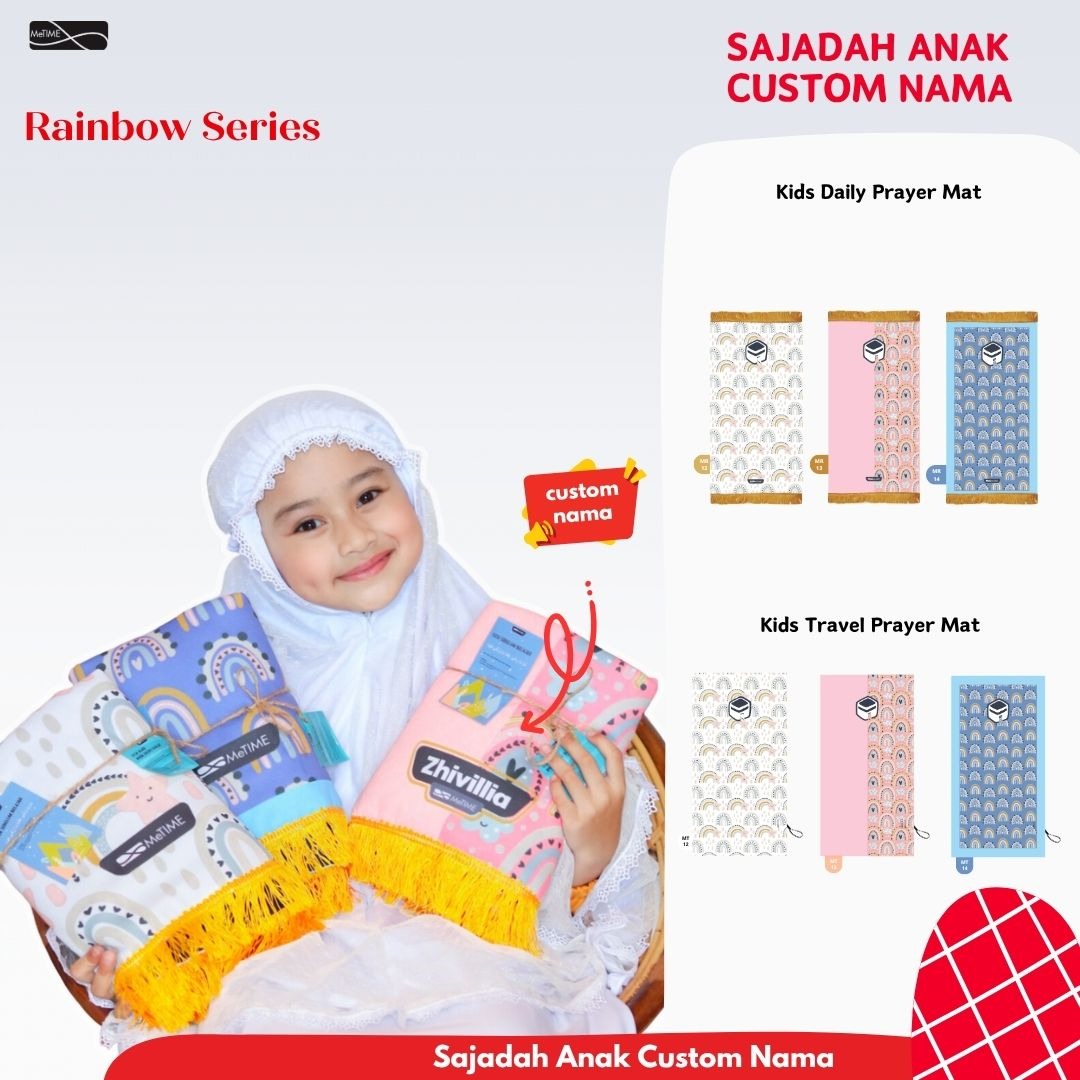 Sajadah Anak Custom Nama MeTime / Sajadah Nama / Sajadah Custom (Rainbow Series)