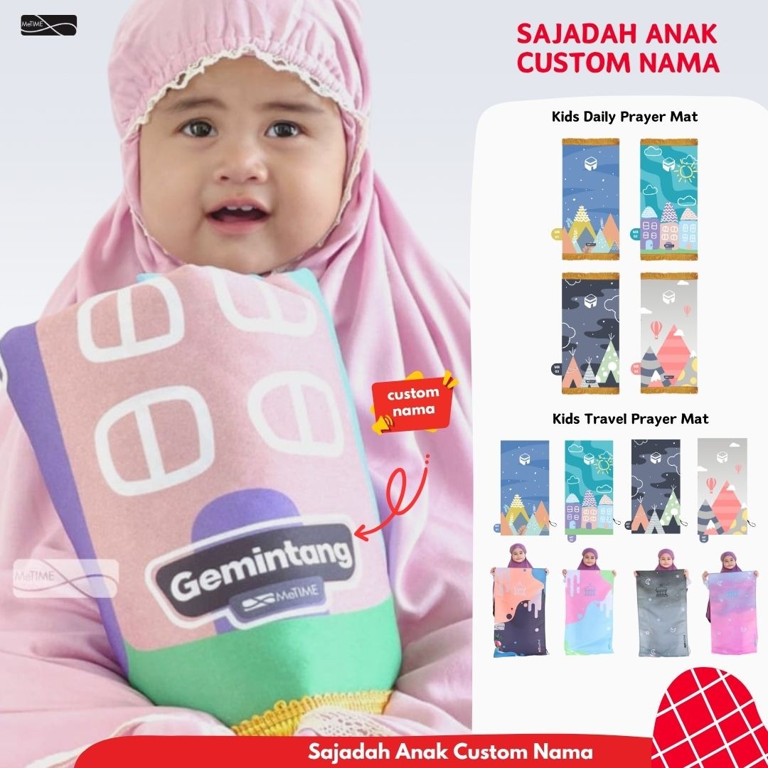 Sajadah Anak Custom Nama MeTime / Sajadah Nama / Sajadah Custom (Colorful Series)