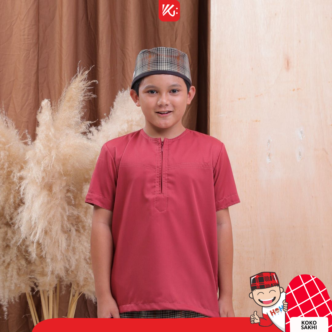 Baju Koko Anak KokoGibran / KokoTanpa Kerah Teracotta / Koko Anak Adem / Baju Koko Anak (SAKHI)