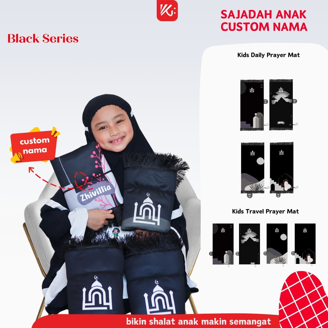 Sajadah Anak Custom Nama KokoGibran / Sajadah Nama / Sajadah Custom (Black Series)