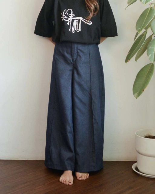 Image of Denim Lining Pants | Celana Kulot Wanita Highwaist Premium dengan Pinggang Full Karet