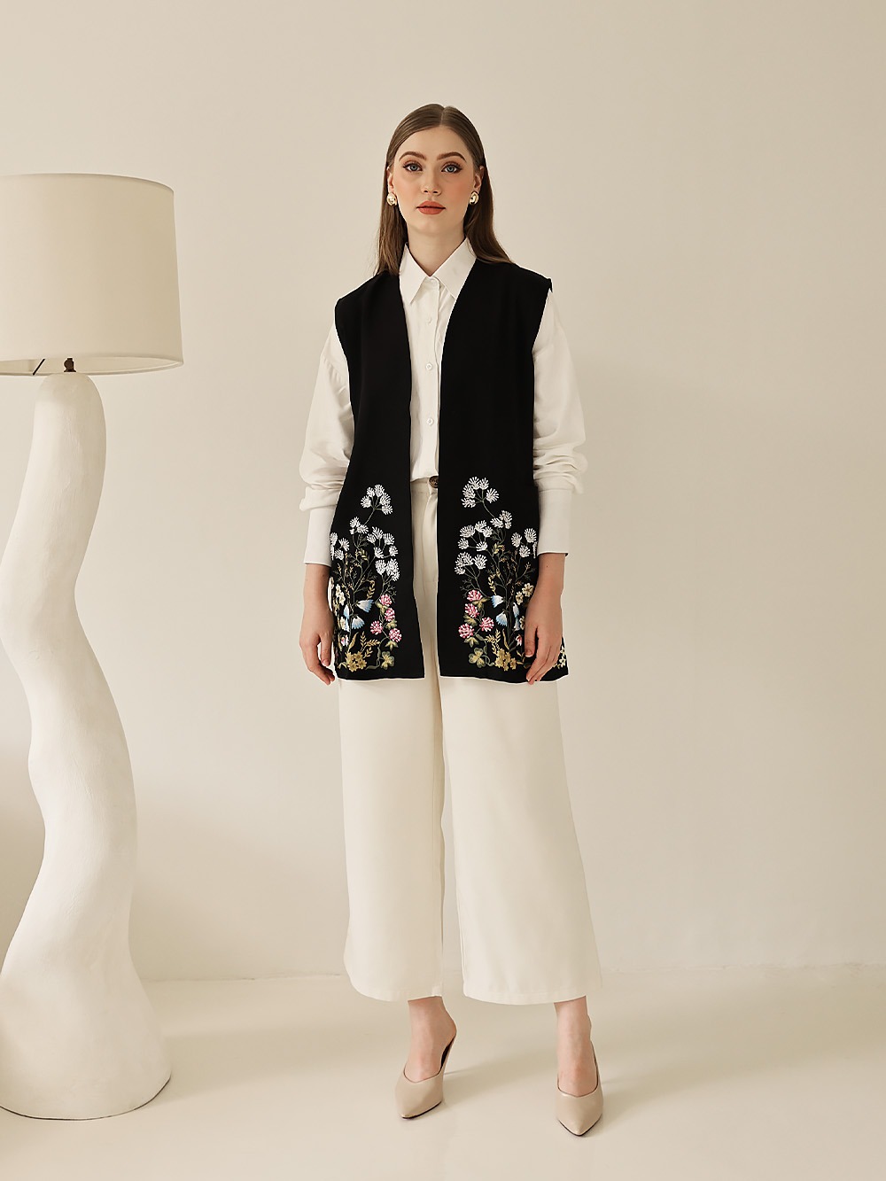 Whisperbloom - Long Vest in Black