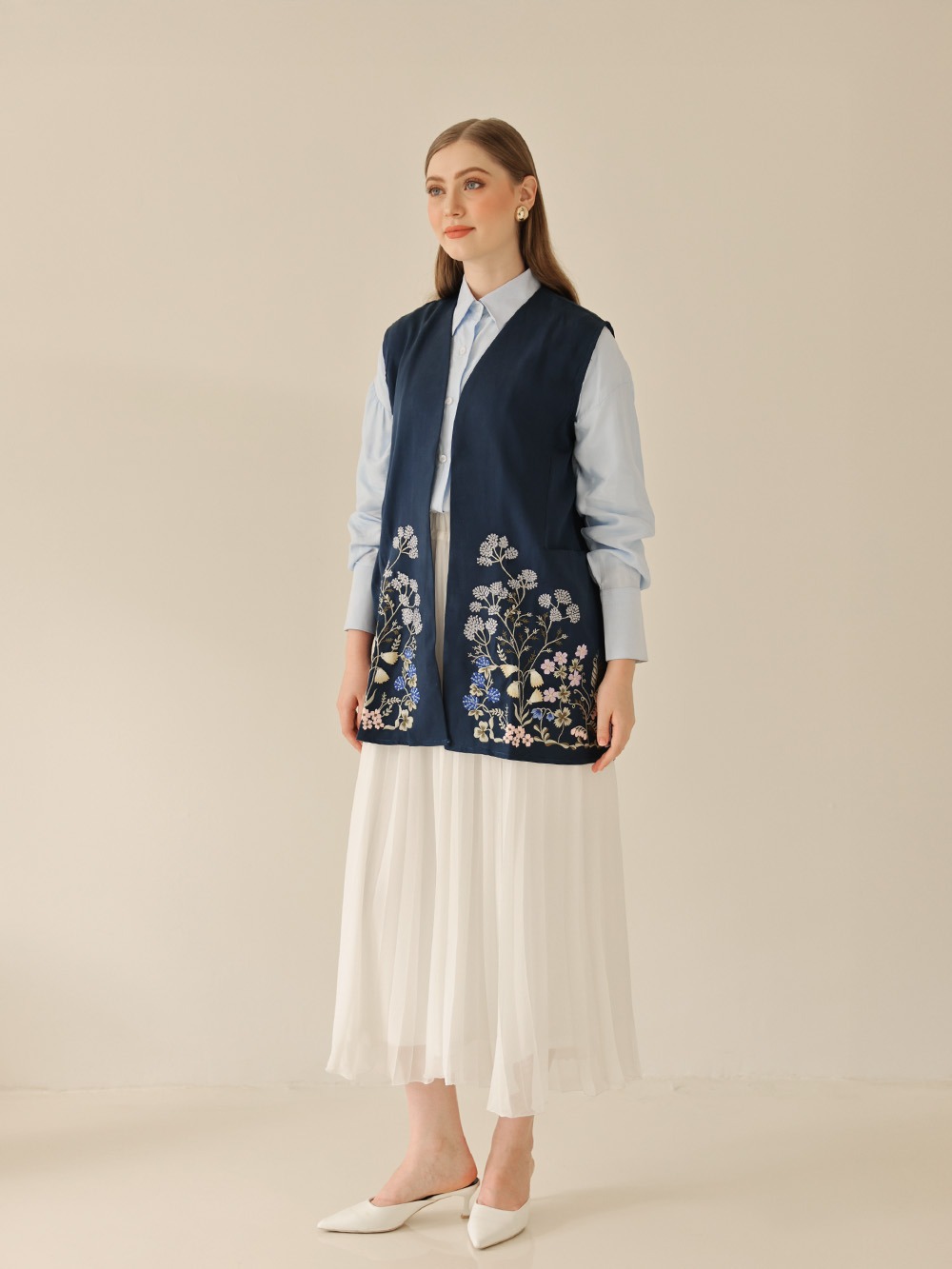 Whisperbloom - Long Vest in Navy