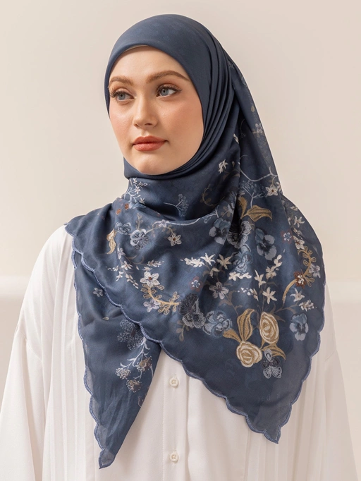 Image of Whisperbloom - Artful Hijab in Navy