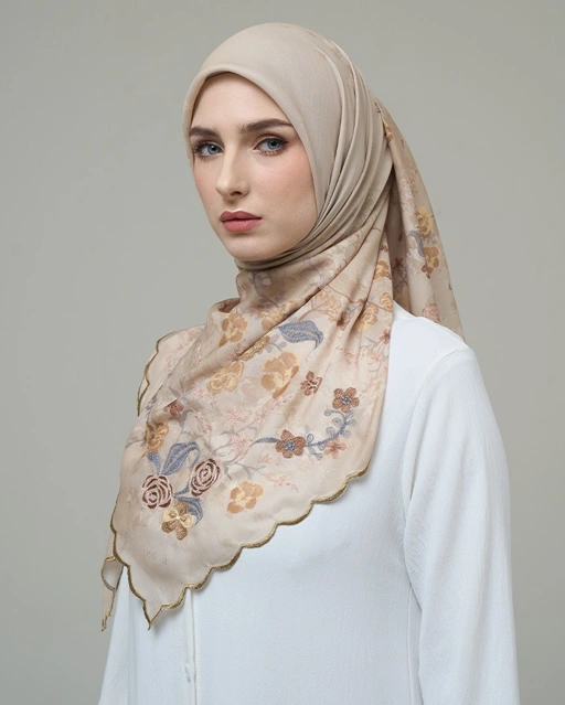Image of Whisperbloom - Artful Hijab in Cream
