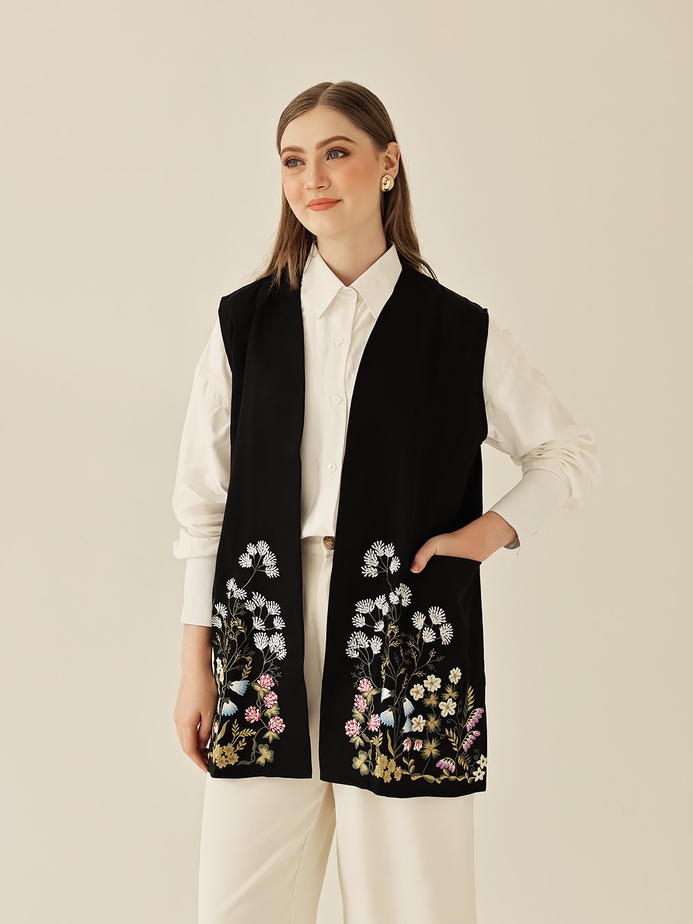Whisperbloom - Long Vest in Black