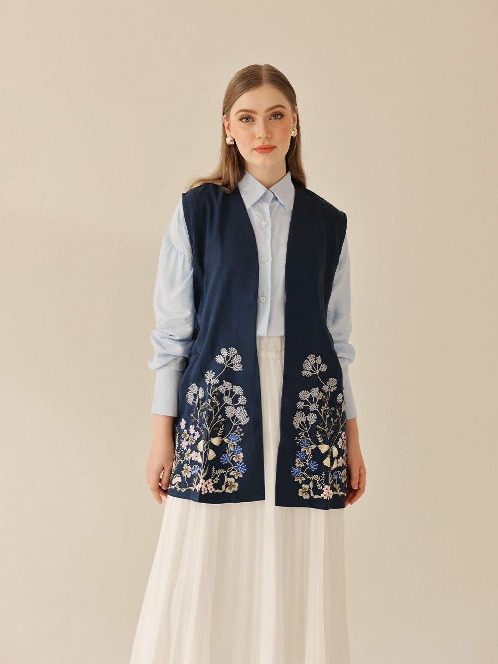 Whisperbloom - Long Vest in Navy