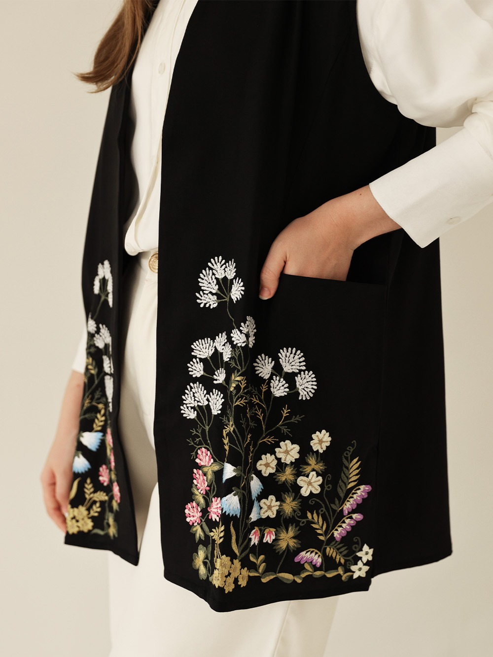 Whisperbloom - Long Vest in Black