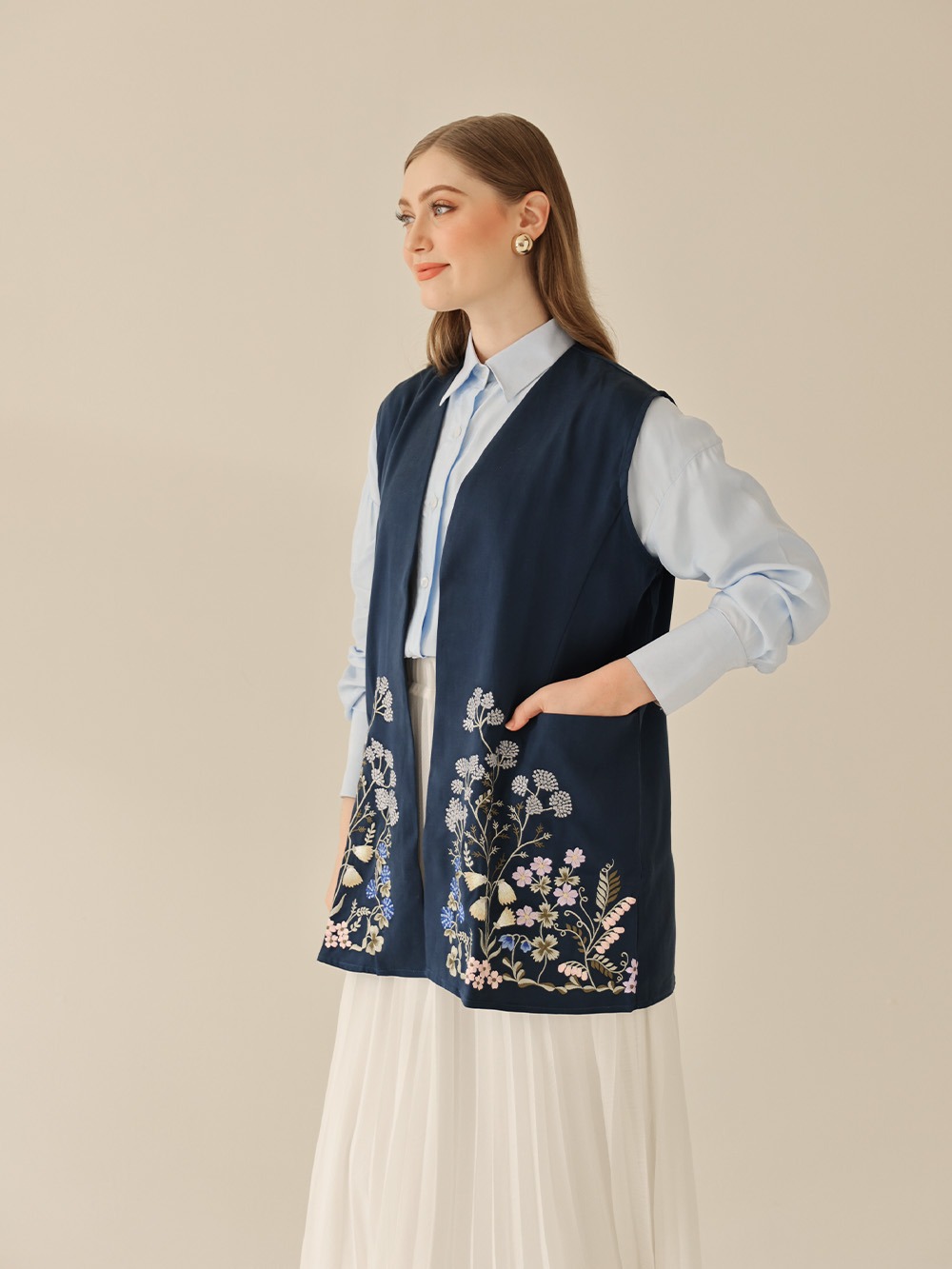 Whisperbloom - Long Vest in Navy