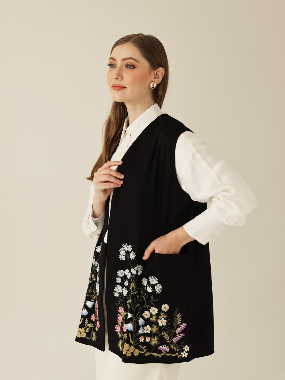Whisperbloom - Long Vest in Black