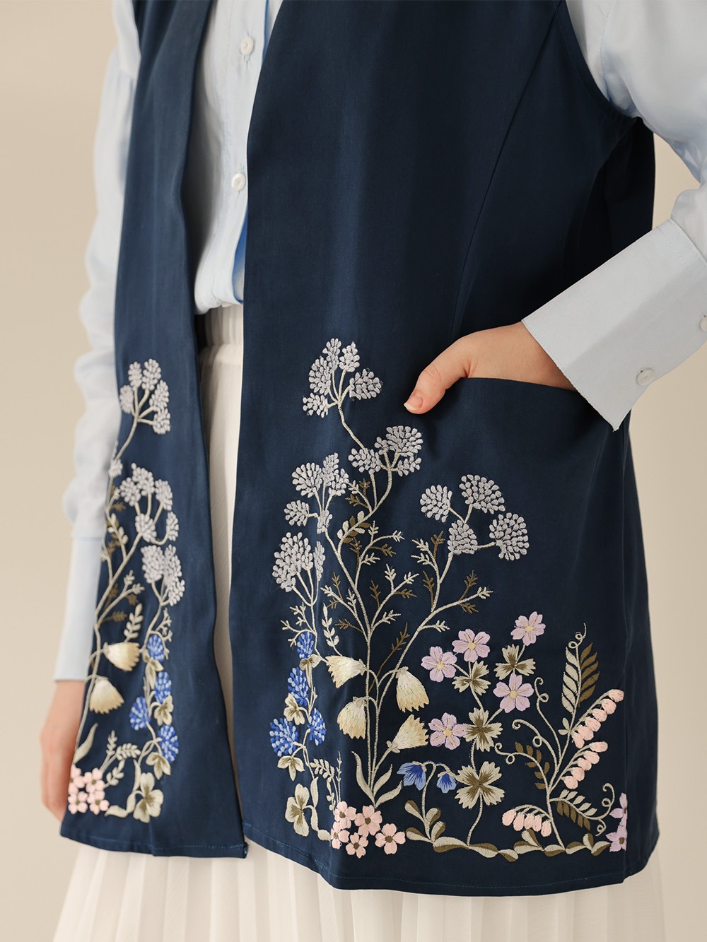 Whisperbloom - Long Vest in Navy
