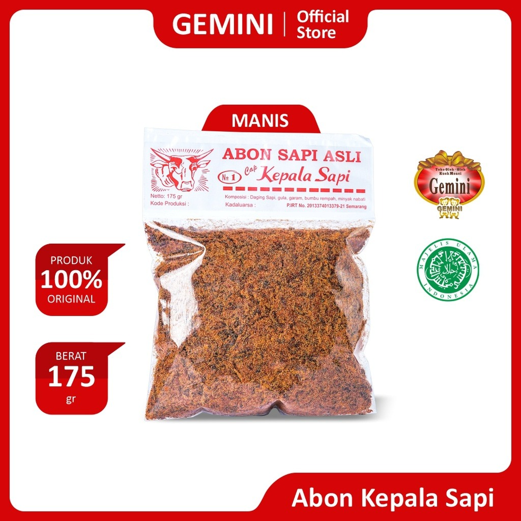 Gemini - Abon Kepala Sapi - Kemasan 175 gr - Abon Pedas dan Abon Manis