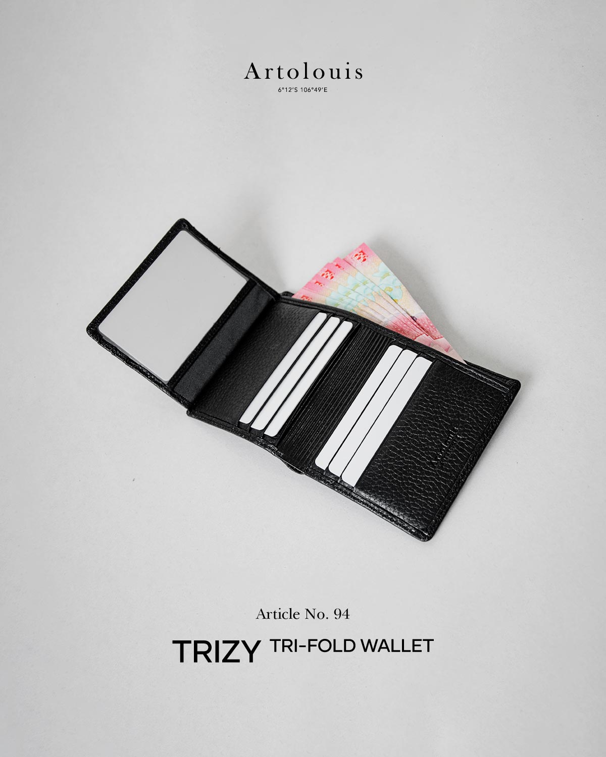 Artolouis Article No.94 - Trizy Tri-fold wallet (Black Leather)