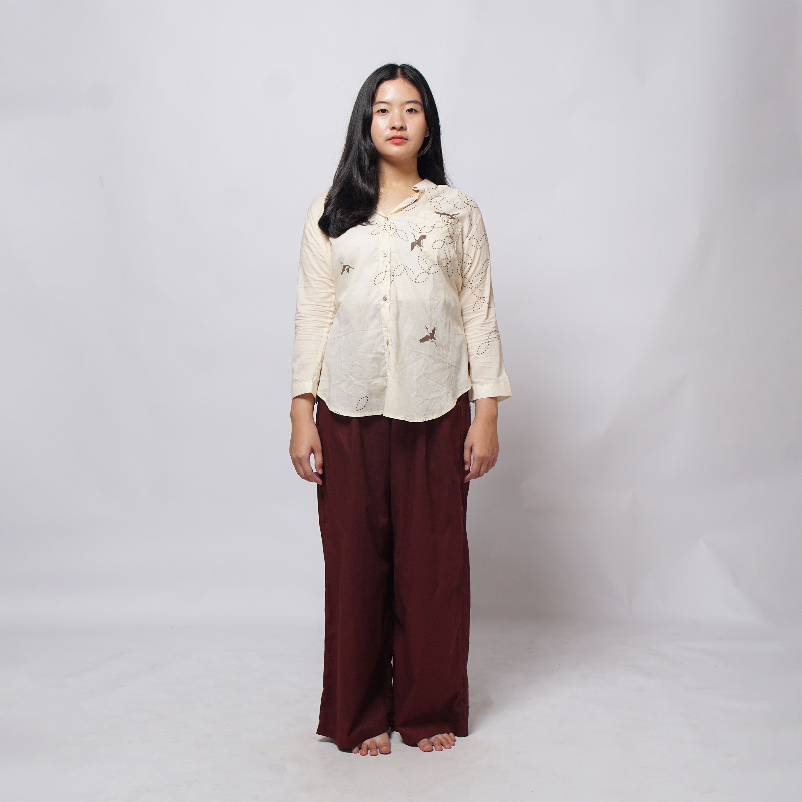 Crane Kawung Coffee Women Shirt | Saka Asta