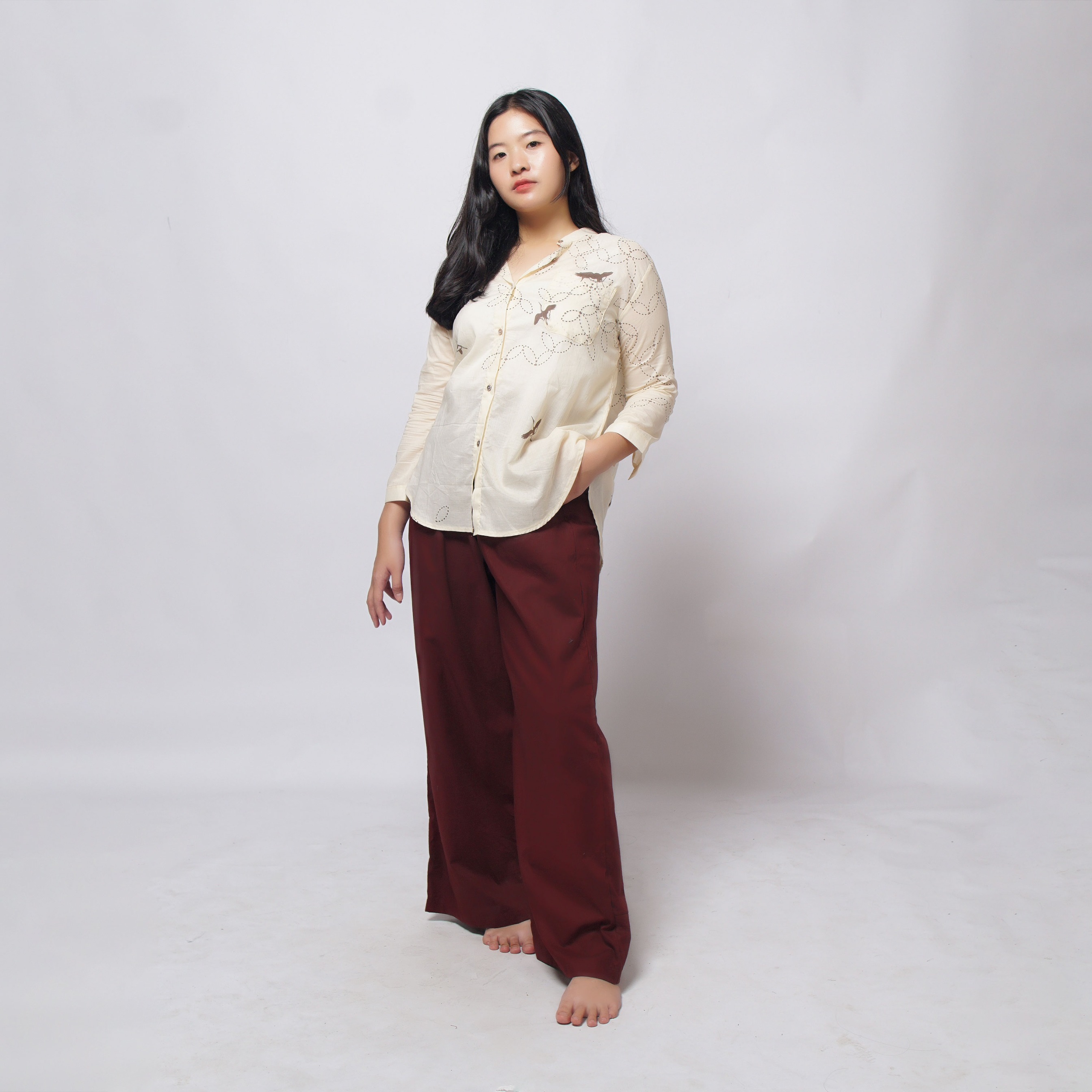 Crane Kawung Coffee Women Shirt | Saka Asta