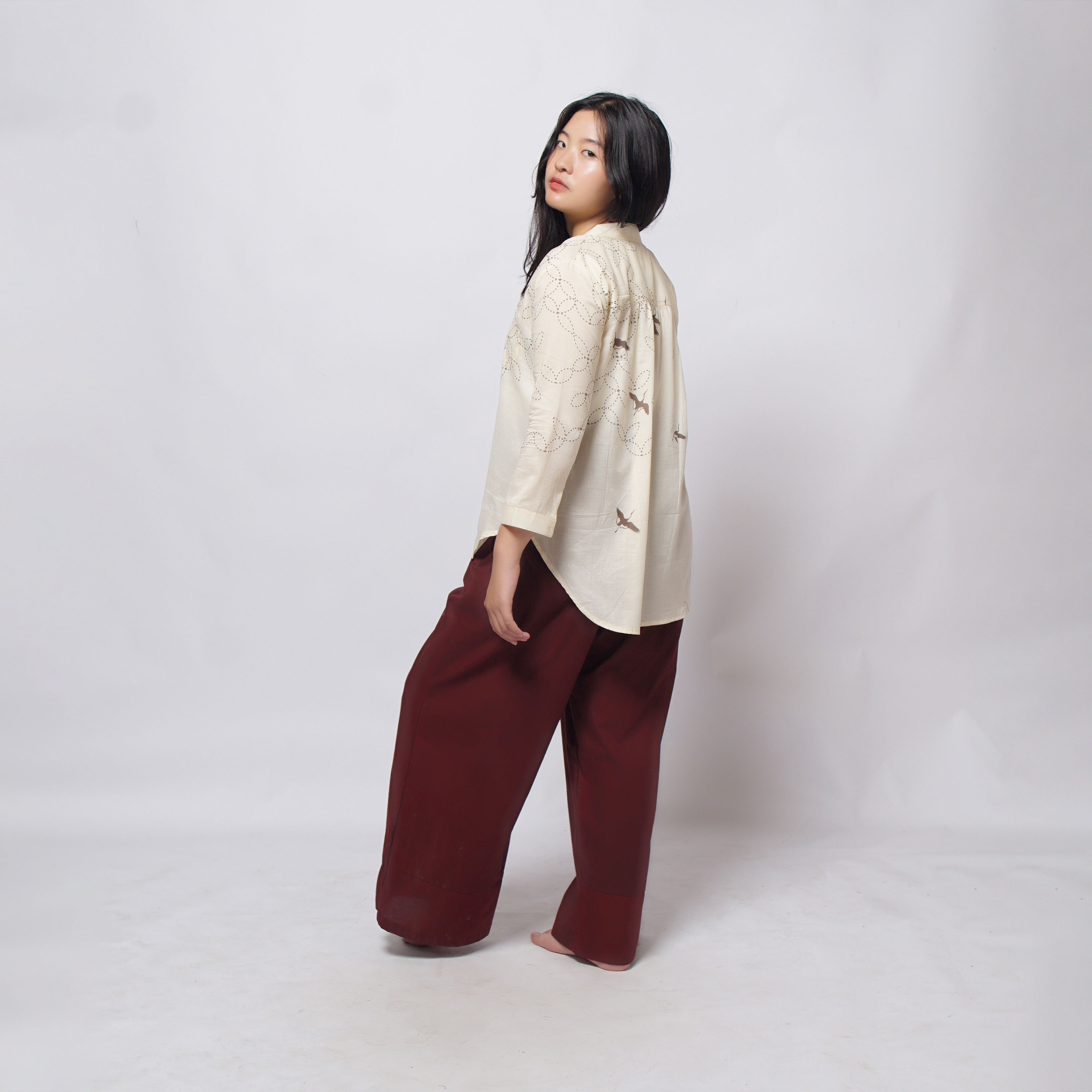 Crane Kawung Coffee Women Shirt | Saka Asta