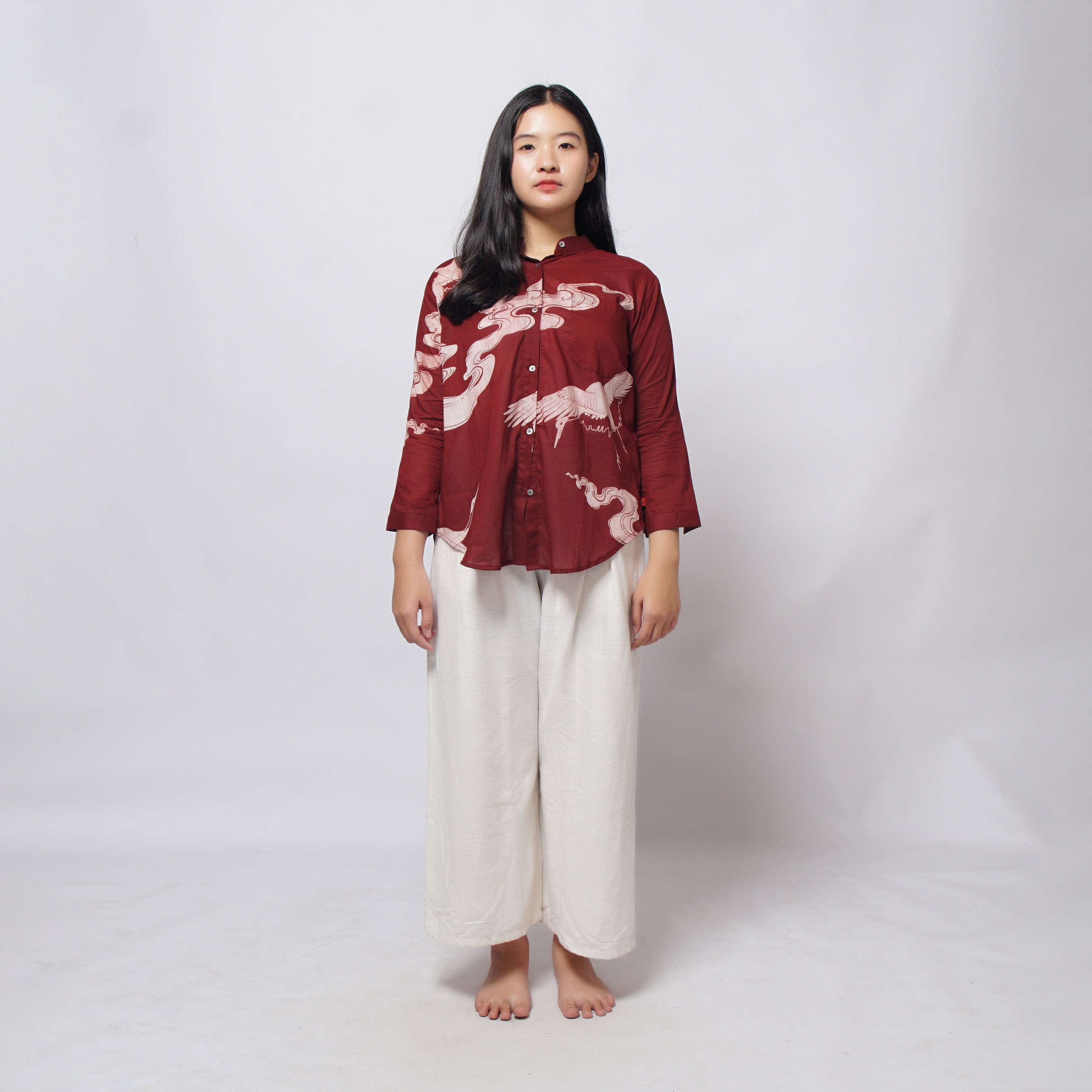 Night Crane Red Women Shirt | Saka Asta