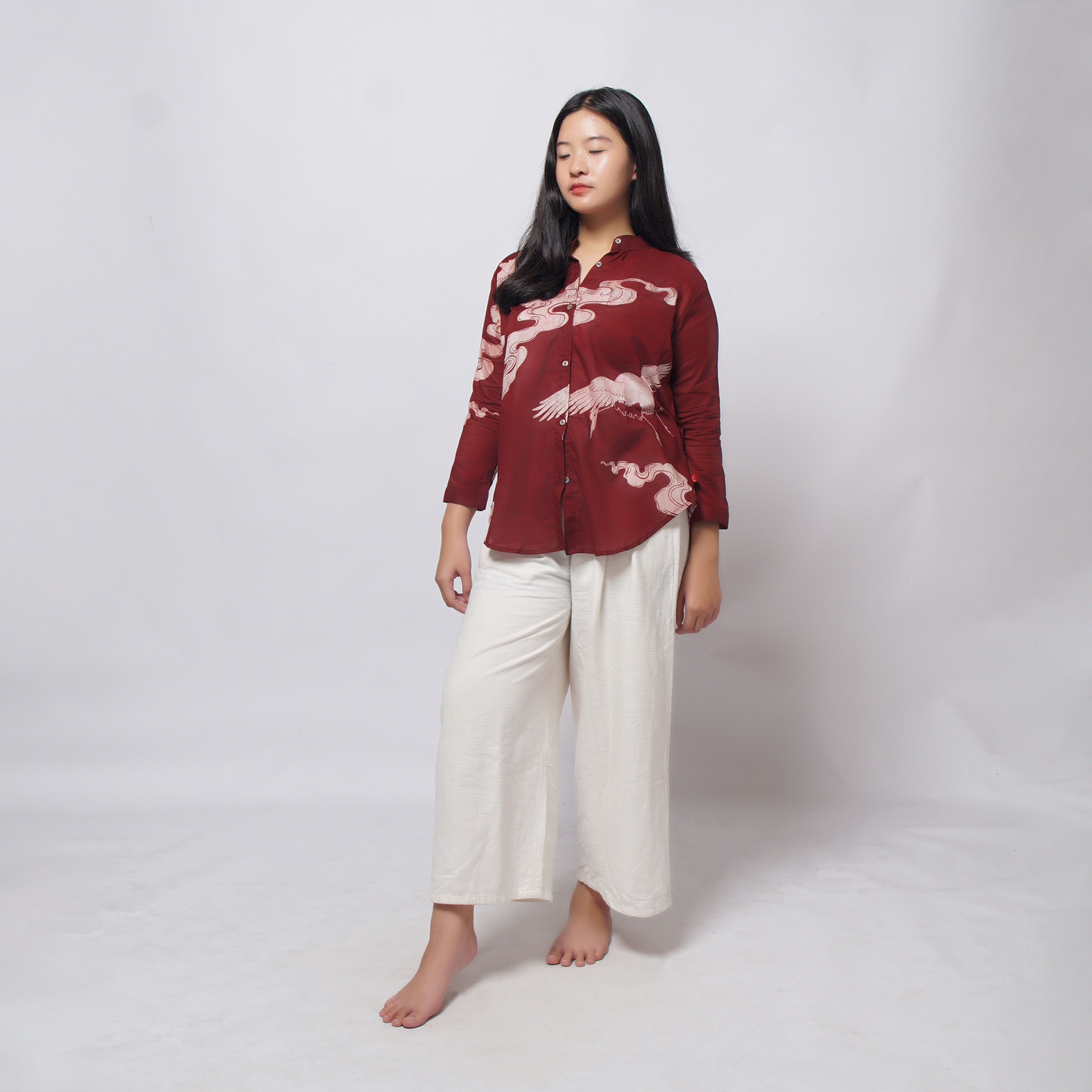 Night Crane Red Women Shirt | Saka Asta