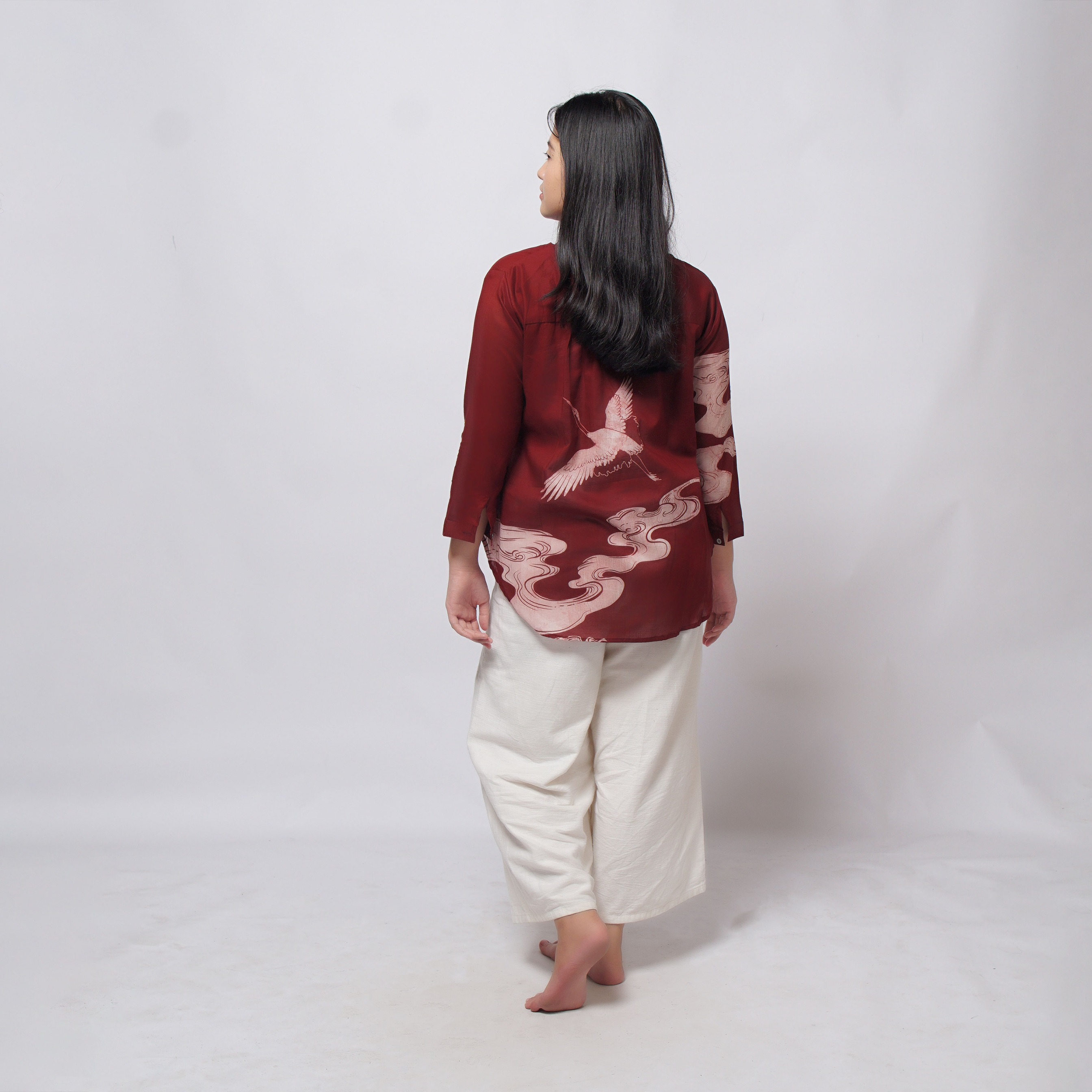 Night Crane Red Women Shirt | Saka Asta