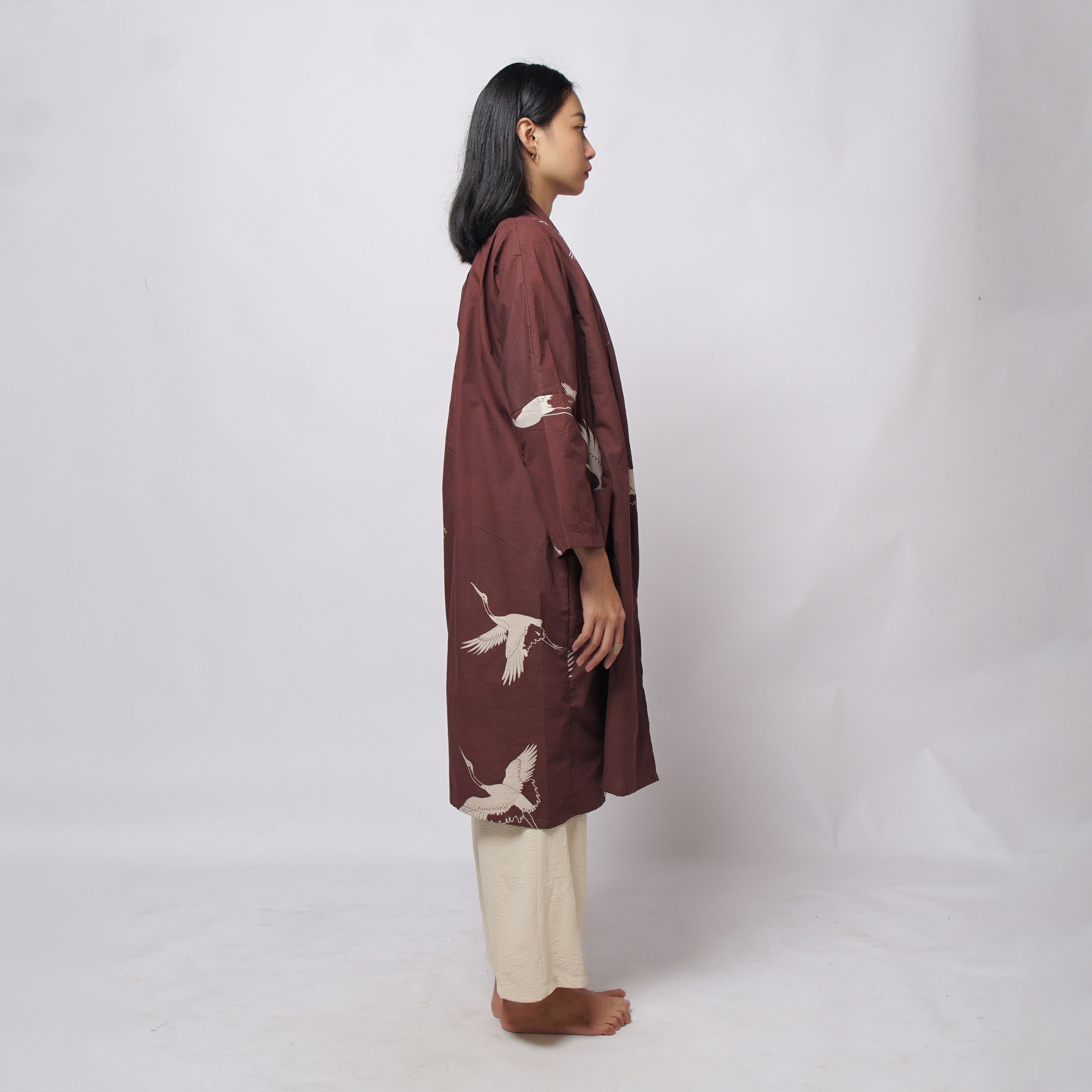 Crane Maroon Long Kimono Outer | Saka Asta