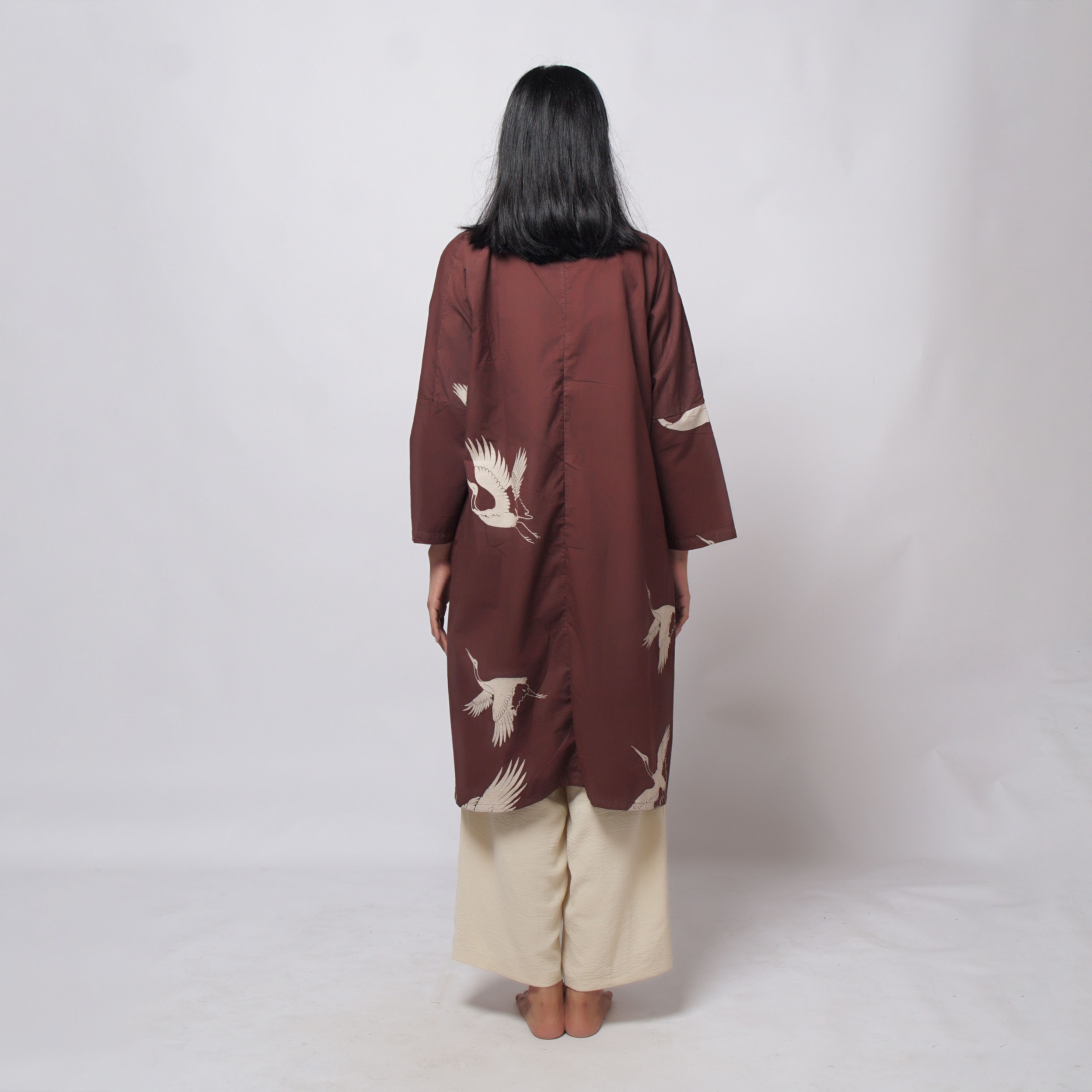 Crane Maroon Long Kimono Outer | Saka Asta