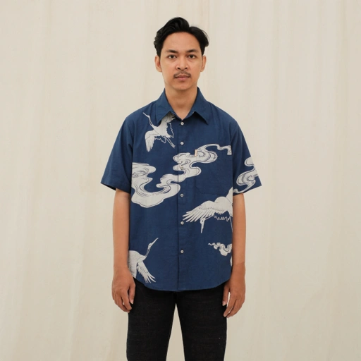 Image of CRAFT DENIM | SHORT SLEEVE NIGHT CRANE SHIRT
