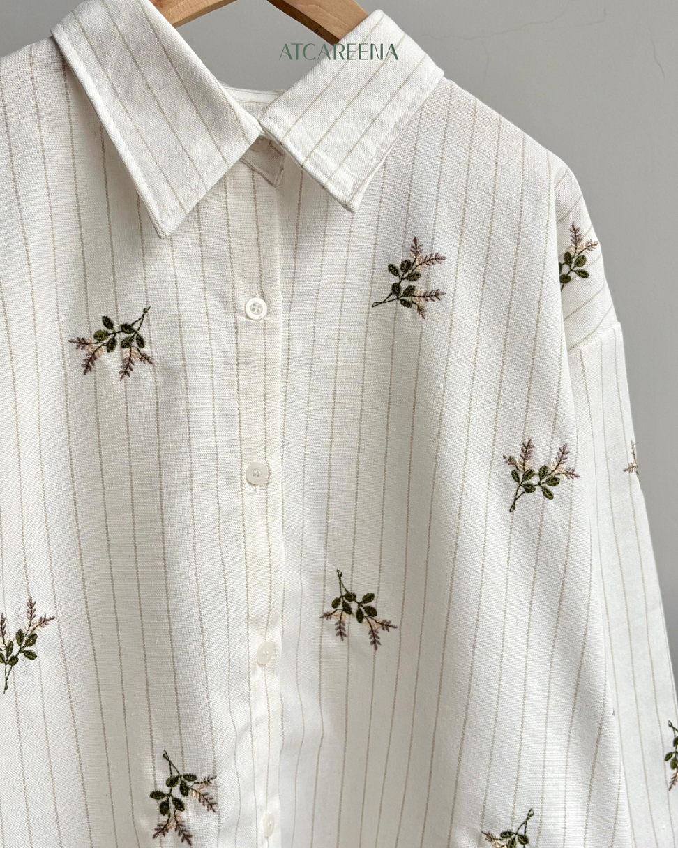Vivi Linen Embroidery Kemeja wanita premium - Simple modern look atCareena - linen shirt with embroirdery - kemeja wanita - kemeja linen - atasan wanita terbaru 