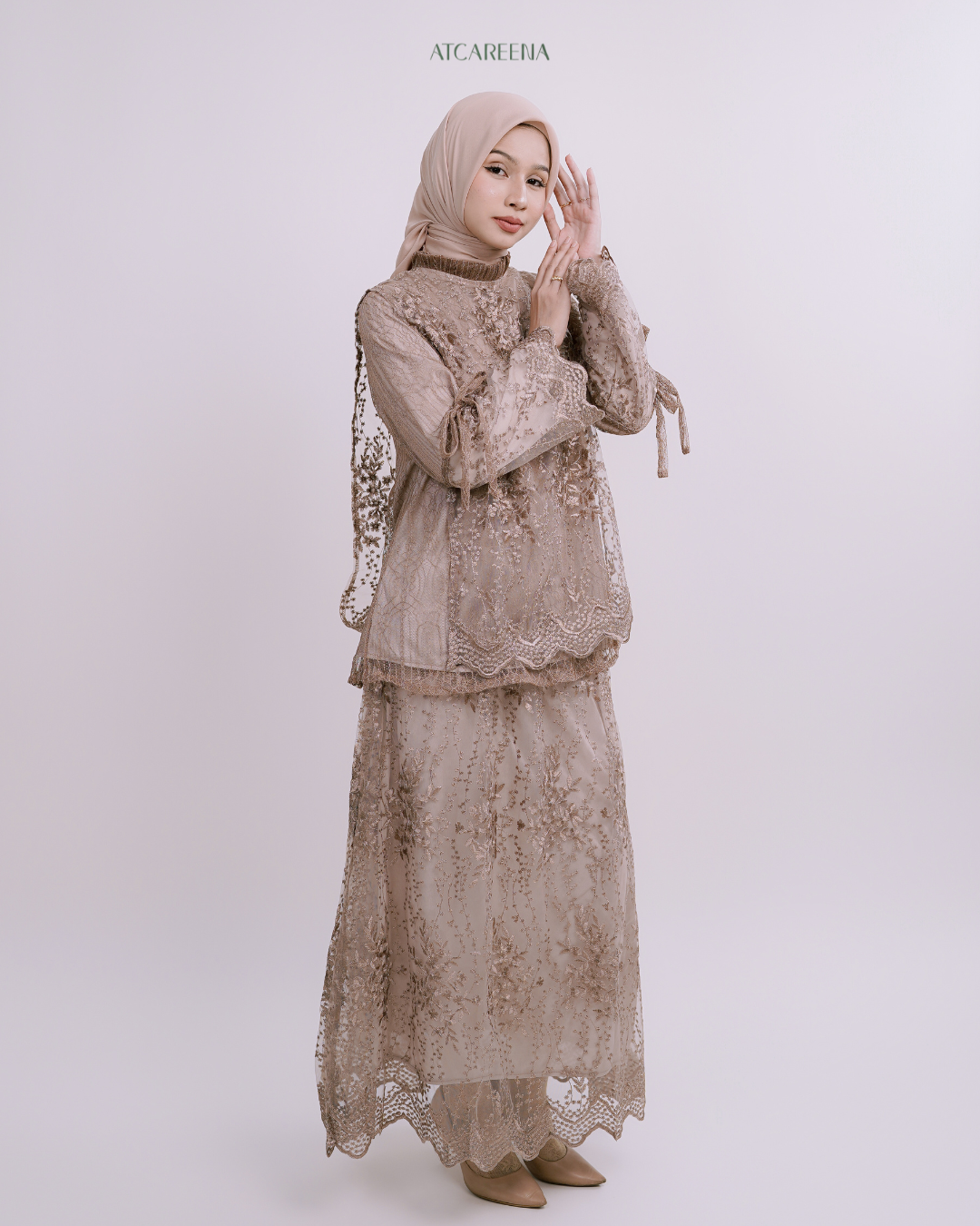 Zaira Oneset Dress Brukat - Setelan wanita muslim - Setelan lengan panjang - Dress panjang - Setelan pesta - Setelan wanita