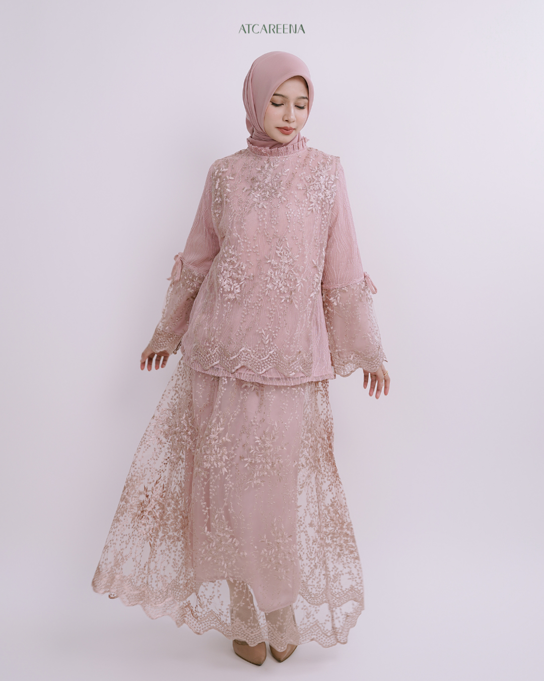 Zaira Oneset Dress Brukat - Setelan wanita muslim - Setelan lengan panjang - Dress panjang - Setelan pesta - Setelan wanita