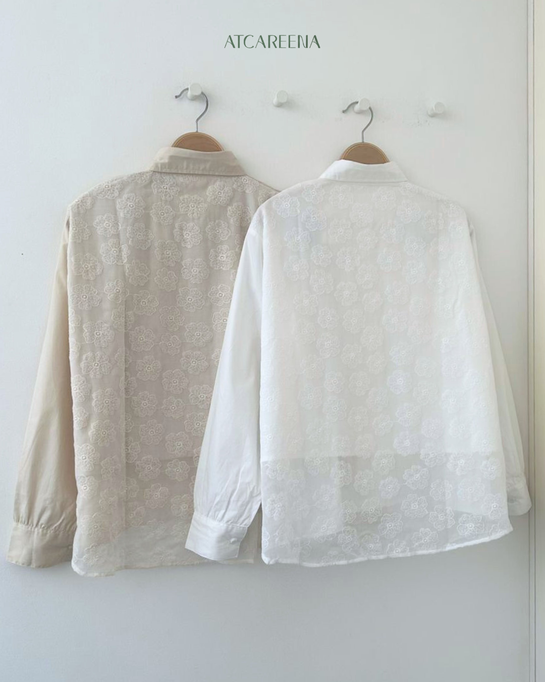 Clara Kemeja wanita premium - Simple modern look atCareena - lace poplin shirt with lace detail 