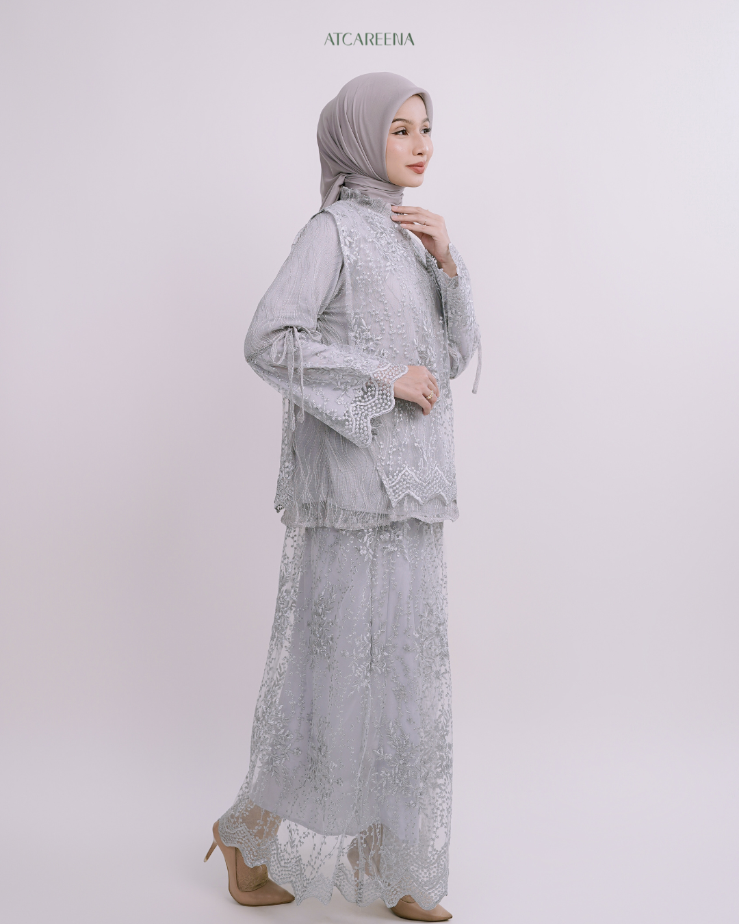 Zaira Oneset Dress Brukat - Setelan wanita muslim - Setelan lengan panjang - Dress panjang - Setelan pesta - Setelan wanita