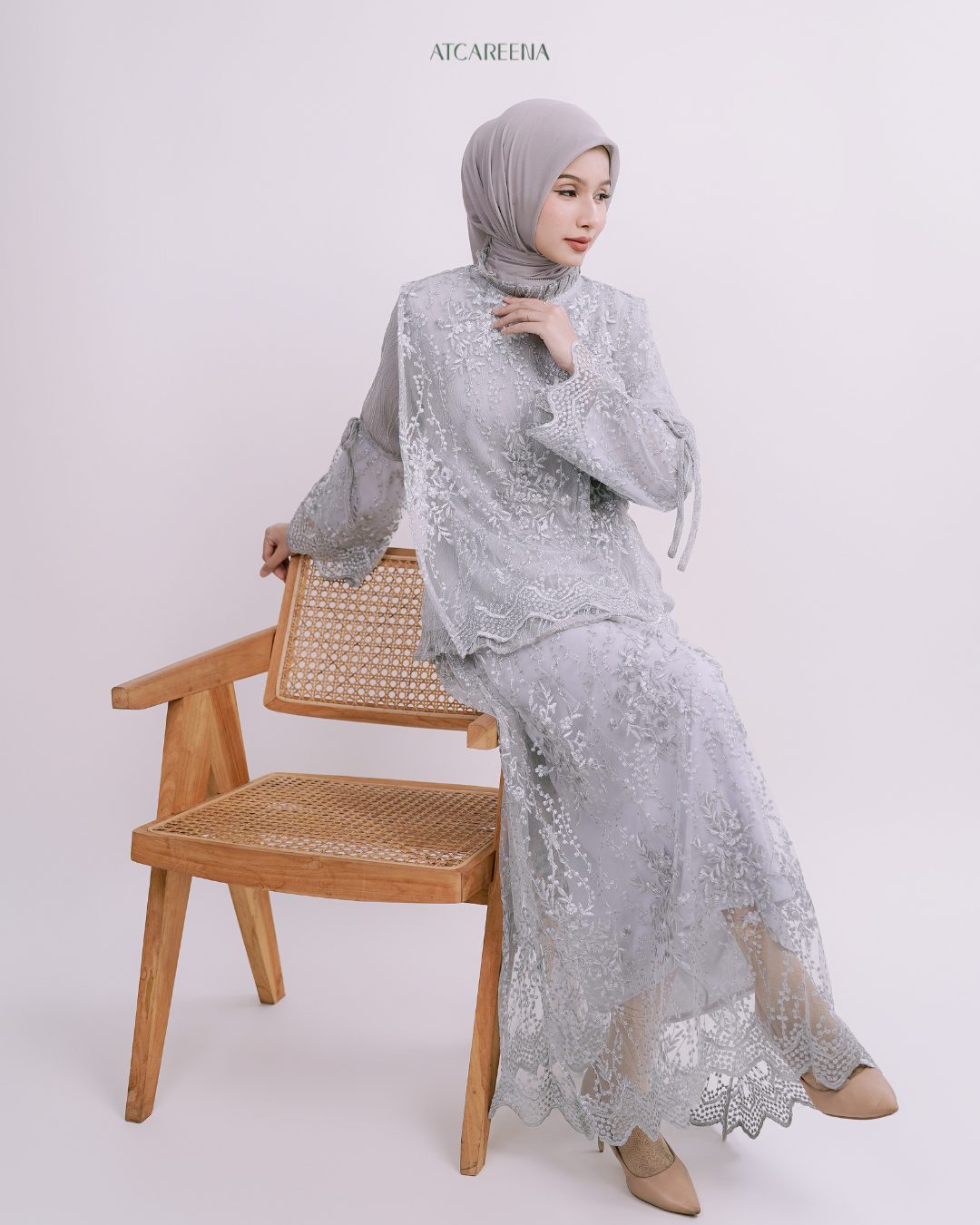 Zaira Oneset Dress Brukat - Setelan wanita muslim - Setelan lengan panjang - Dress panjang - Setelan pesta - Setelan wanita