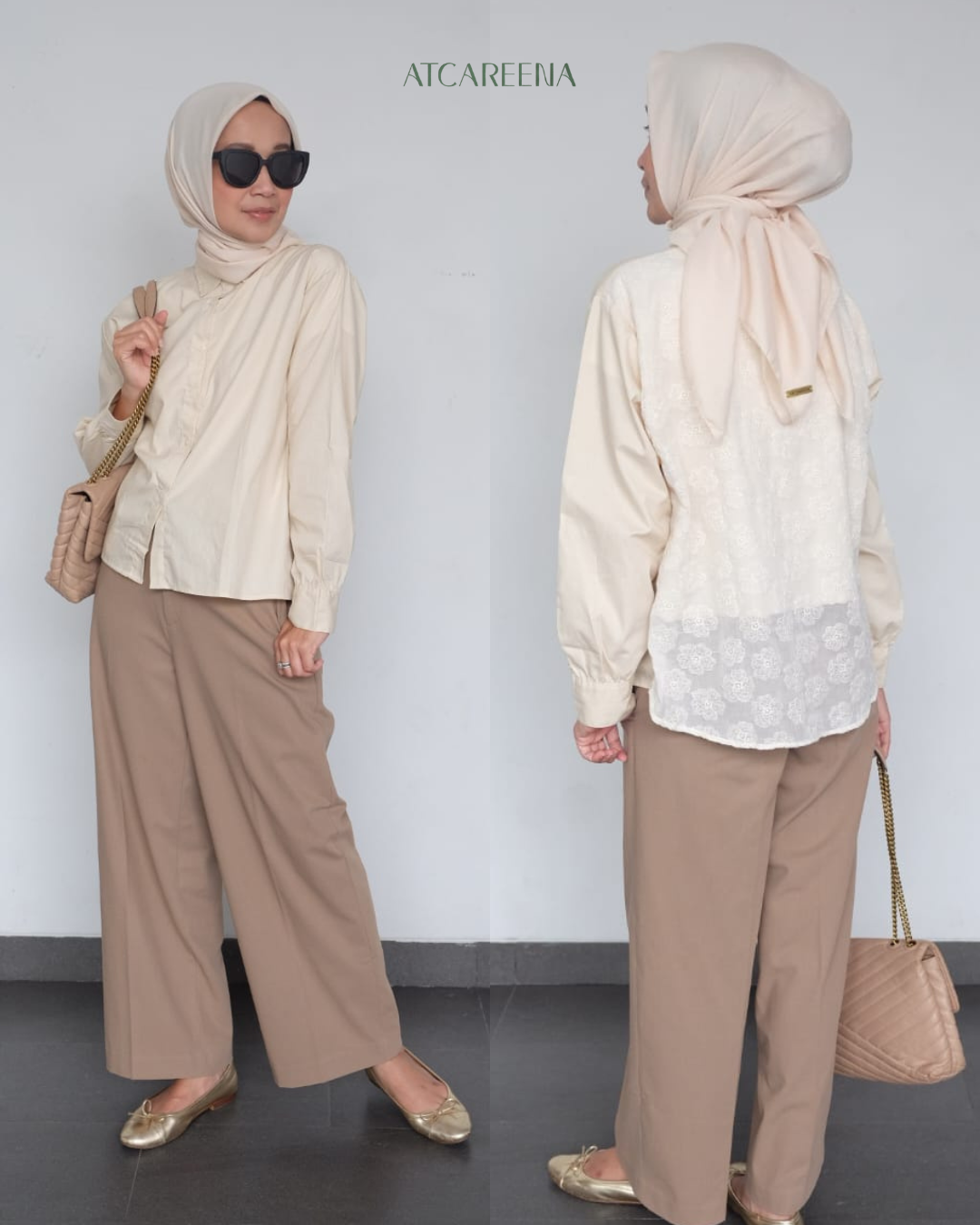 Clara Kemeja wanita premium - Simple modern look atCareena - lace poplin shirt with lace detail 