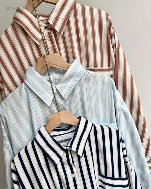Image of Mia stripe shirt - kemeja bergaris wanita - kemeja garis garis - Kemeja wanita premium - Simple modern look atCareena