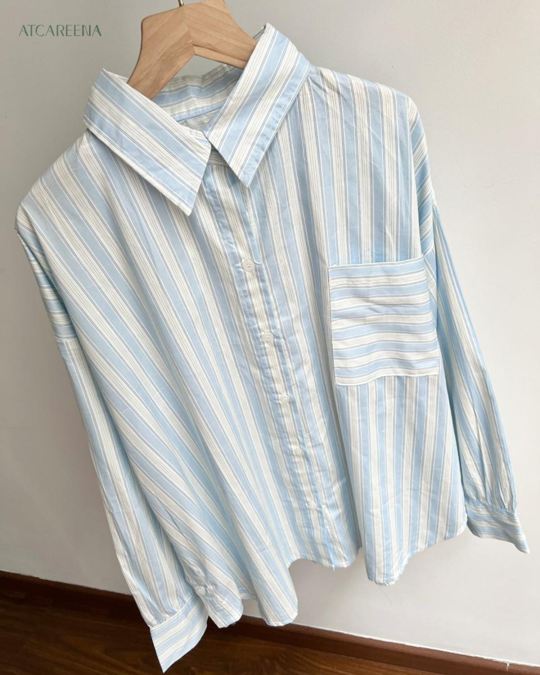 Mia stripe shirt - kemeja bergaris wanita - kemeja garis garis - Kemeja wanita premium - Simple modern look atCareena